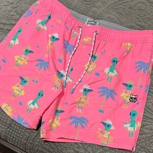 Party Pants Men’s Pink Alien Print Swim Board Shorts. Size Large